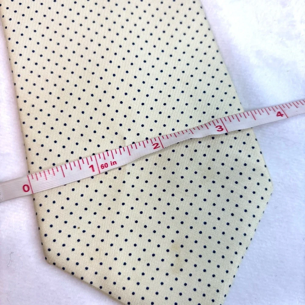 Vintage Givenchy Monsieur Handsome Silk Tie - Winter White w/ Navy Polka Dots